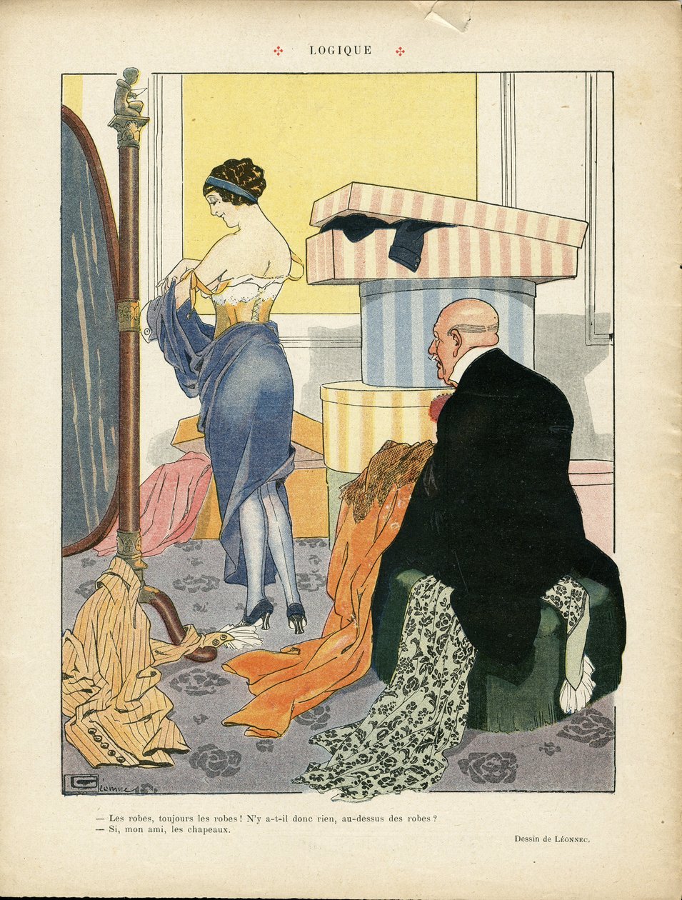 Ilustrace Georgese Leonneca (1881-1940) v Le Lire, 06/07/12 - Logika - Móda, Klobouk, Vnitřní architektura, Život bohatých - Ženy od Georges Leonnec