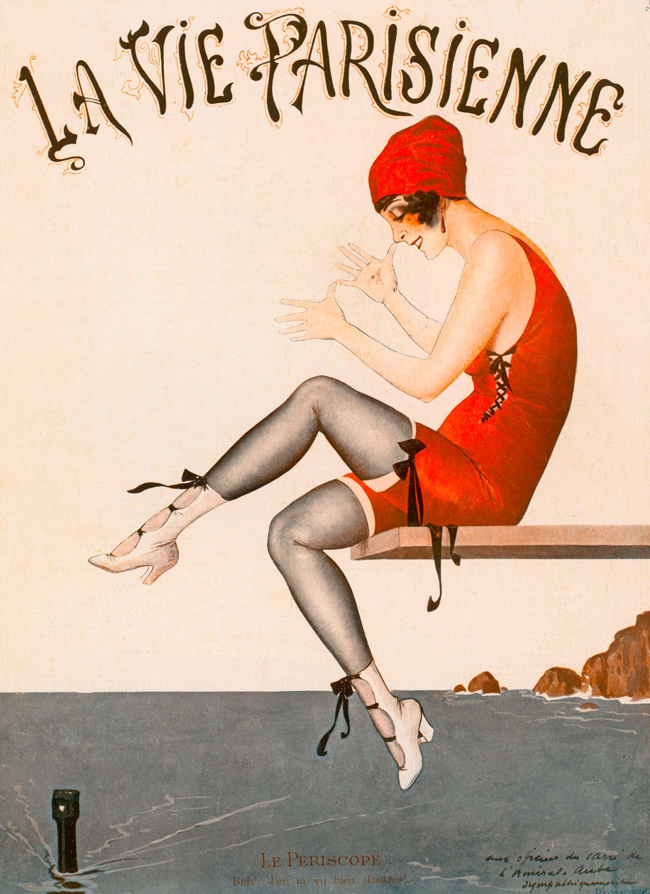 Plavec na skokanském můstku, ilustrace z "La Vie Parisienne" od Georges Leonnec