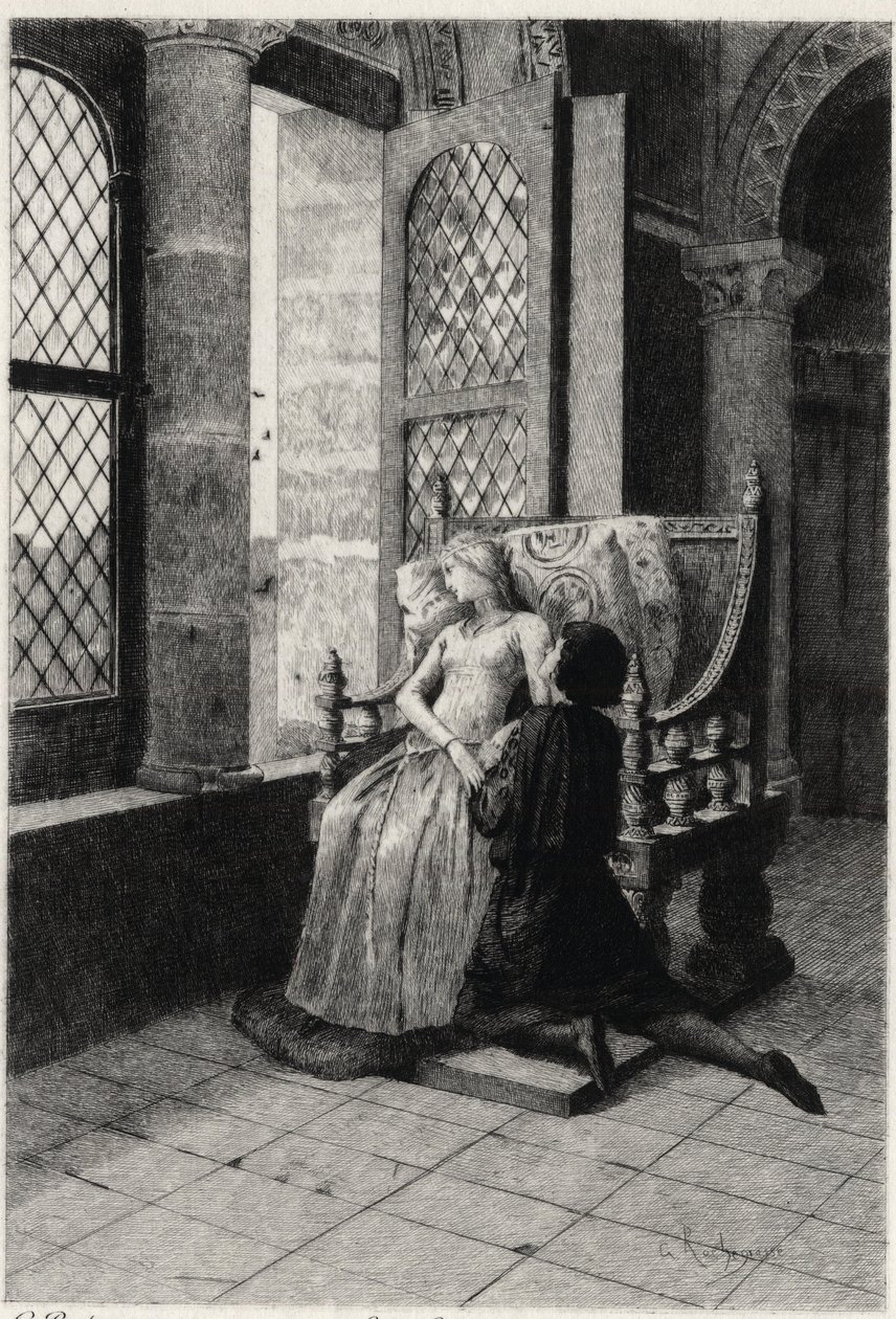 Ilustrace Georgese Antoine Rochegrosse (1859-1938) k historickému dramatu „“ Purkrabé“ (první část – scéna III) od Victora Huga. od Georges Marie Rochegrosse