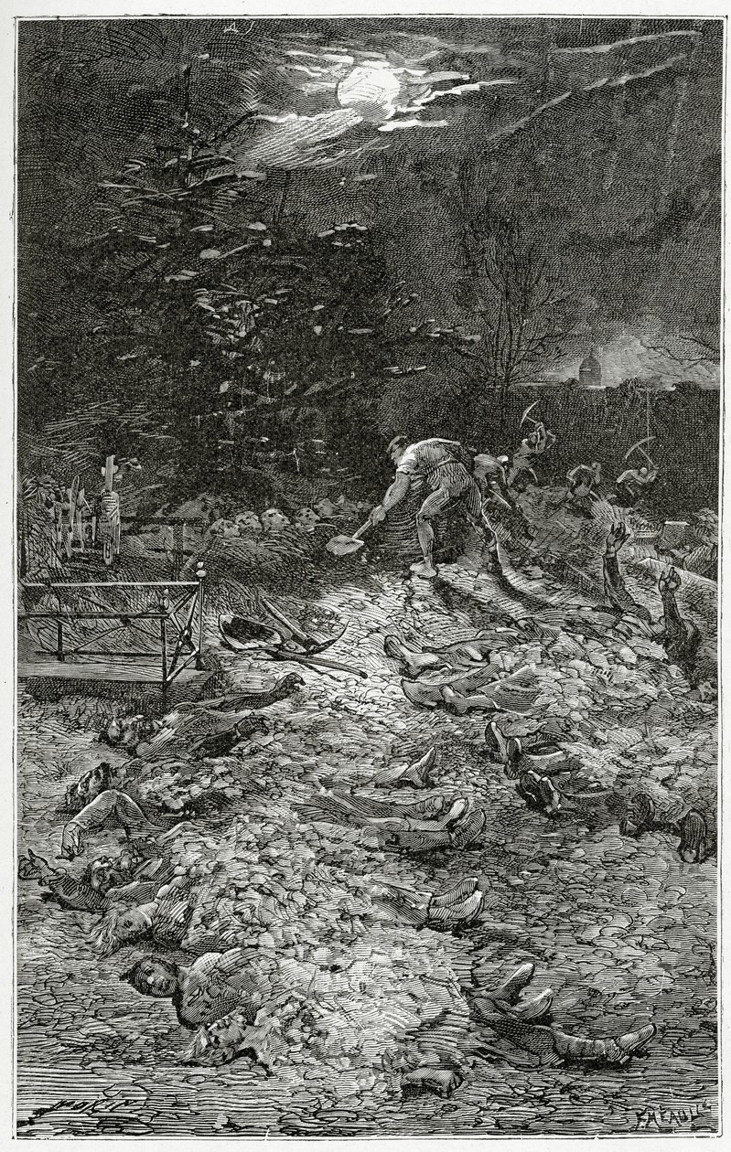 Hřbitov Montmartre - ilustrace z Napoléon le Petit, 19. století (č. rytina) od Georges Marie Rochegrosse