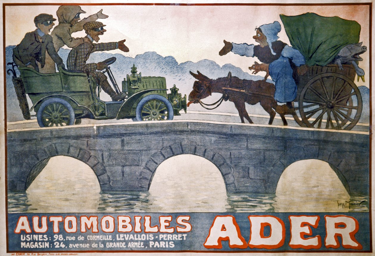 Konflikt mezi vozem a autem, cca 1910 (plakát) od Georges Meunier