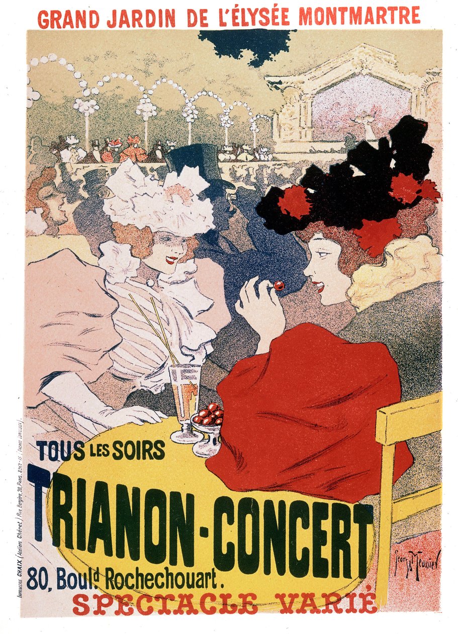 Plakát k vystoupením na koncertu Trianon v zahradě pařížského kabaretu Elysee Montmartre, kolem roku 1900 od Georges Meunier