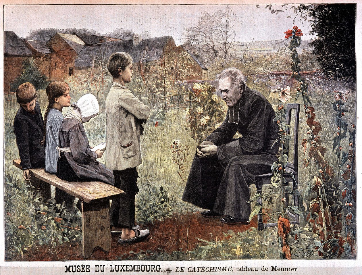 Katechismus (kněz a děti v zahradě) od Georgese Meuniera, Musee du Luxembourg – v „“Le petit Journal““ z 5. června od Georges Meunier