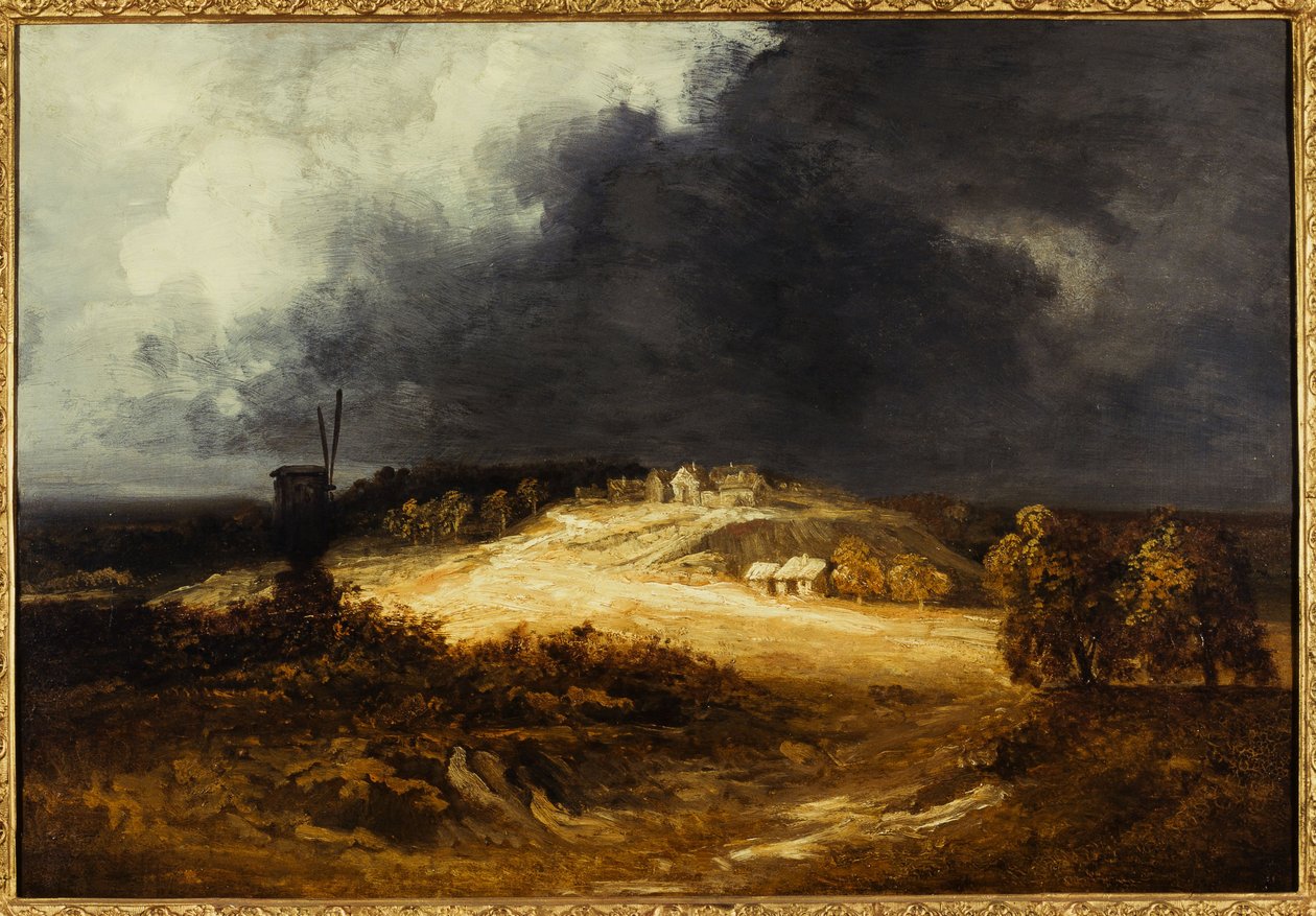 Moulins à Montmartre, asi 1830 (olej na papíře, přiloženo na plátno) od Georges Michel