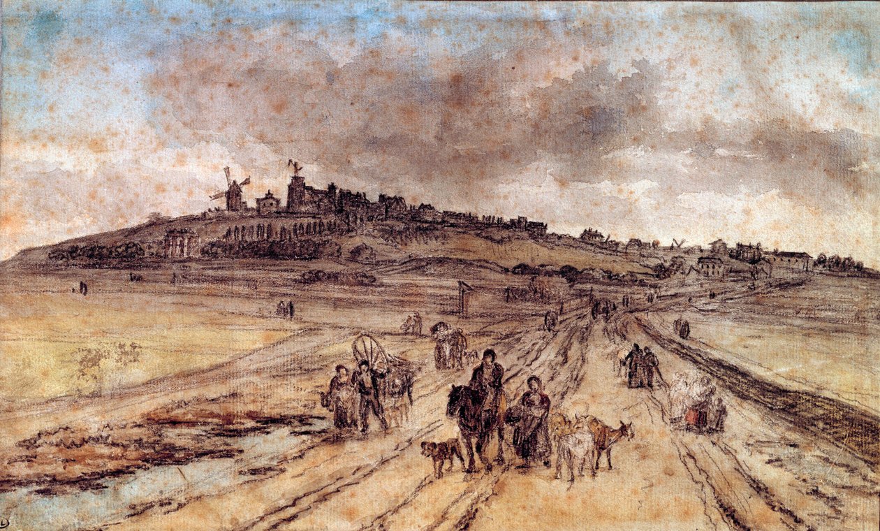 Pohled z Montmartru do Paříže Akvarel od Georgese Michela (1763-1843) Paříž 19. století, muzeum Louvre od Georges Michel