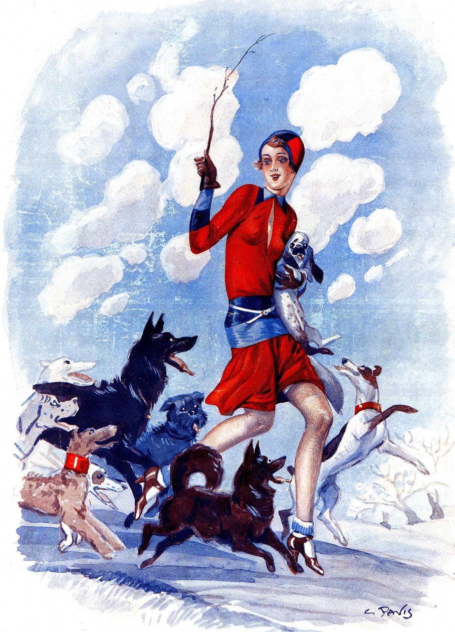 Jarní rošťák, maminčina holčička v nebezpečí - ilustrace z časopisu la Vie Parisienne od Georges Pavis