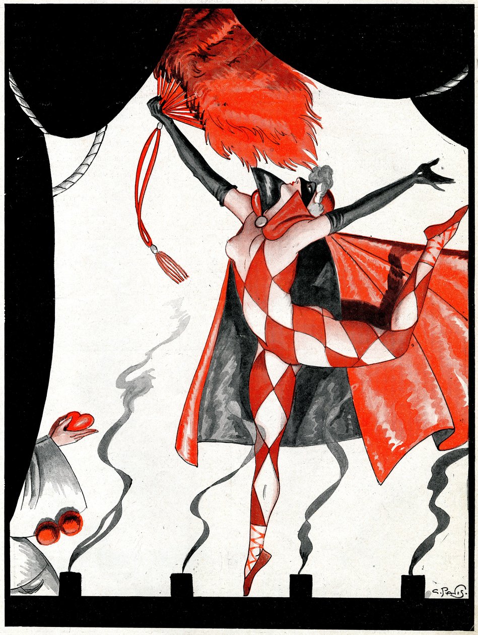 Věčná pantomima, Jack of Hearts a Queen of Diamonds - ilustrace z la Vie Parisienne od Georges Pavis
