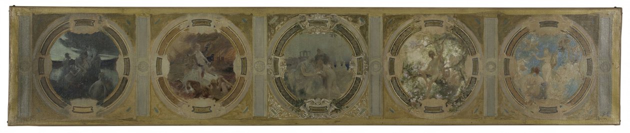 Skica pro galerii Lobau na pařížské radnici: Zrození Paříže. Boj. Filozofie a antická literatura. Jaro. Literatura v roce 1890 (olej na plátně) od Georges Picard
