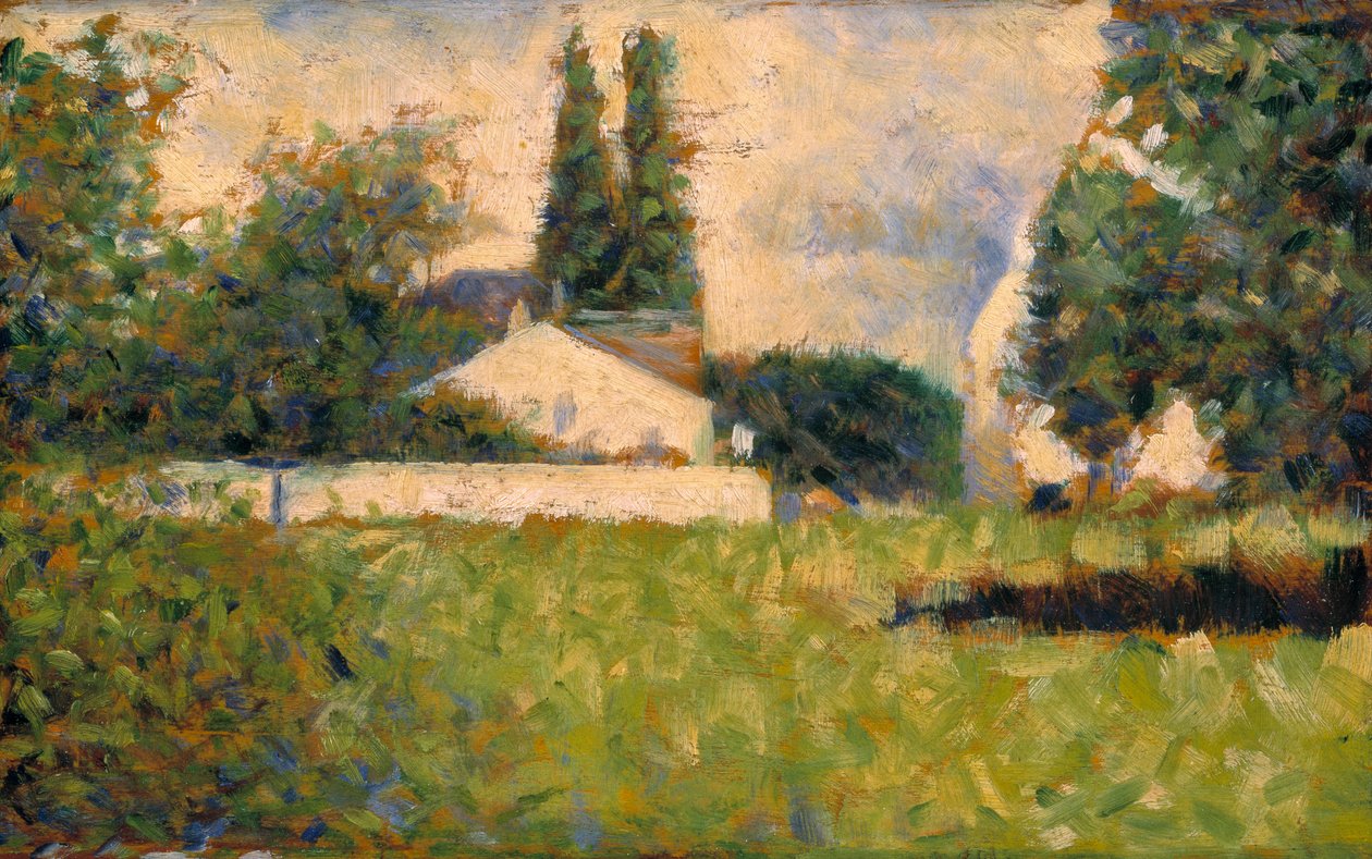 Dům mezi stromy / Maison dans les Arbres, kolem roku 1883 (olej na panelu) od Georges Pierre Seurat