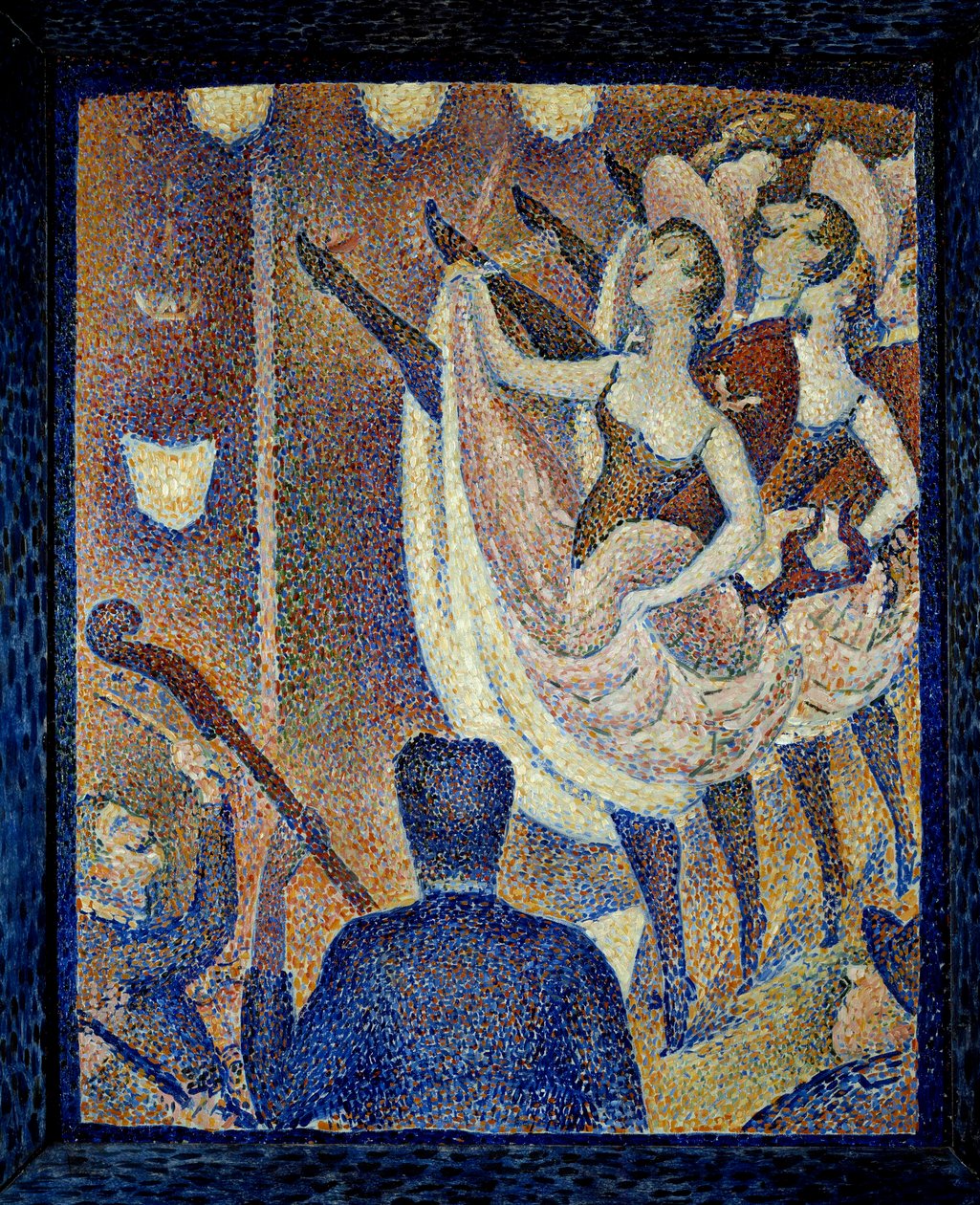 Studium pro chahut Danceuses de chahut, tanec skandál, taneční forma, která se objevila ve stejné době jako francouzský kankán, kolem roku 1830 v Montparnasse. Obraz Georgese Seurata (1859-1891) 1889 Buffalo. Galerie umění Albright Knox – studie pro Le Cha od Georges Pierre Seurat