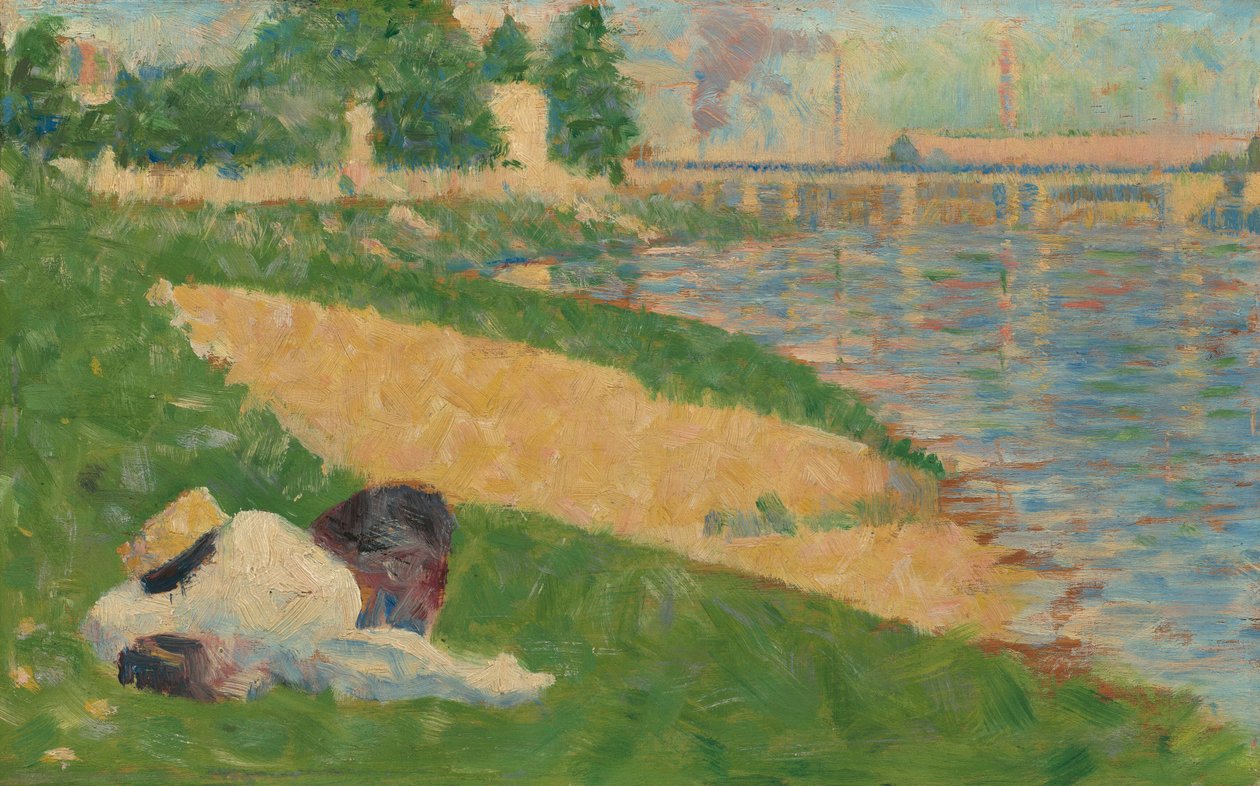 Seina s oblečením na břehu Studie pro koupající se v Asnières, 18831884. od Georges Pierre Seurat