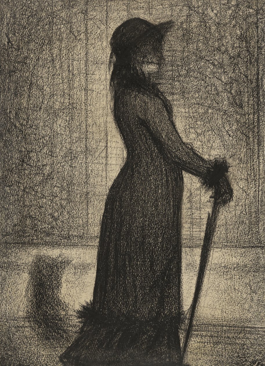 Une Elegante, Žena na procházce, kolem roku 1884 (tužkový příběh na michalett papíře) od Georges Pierre Seurat