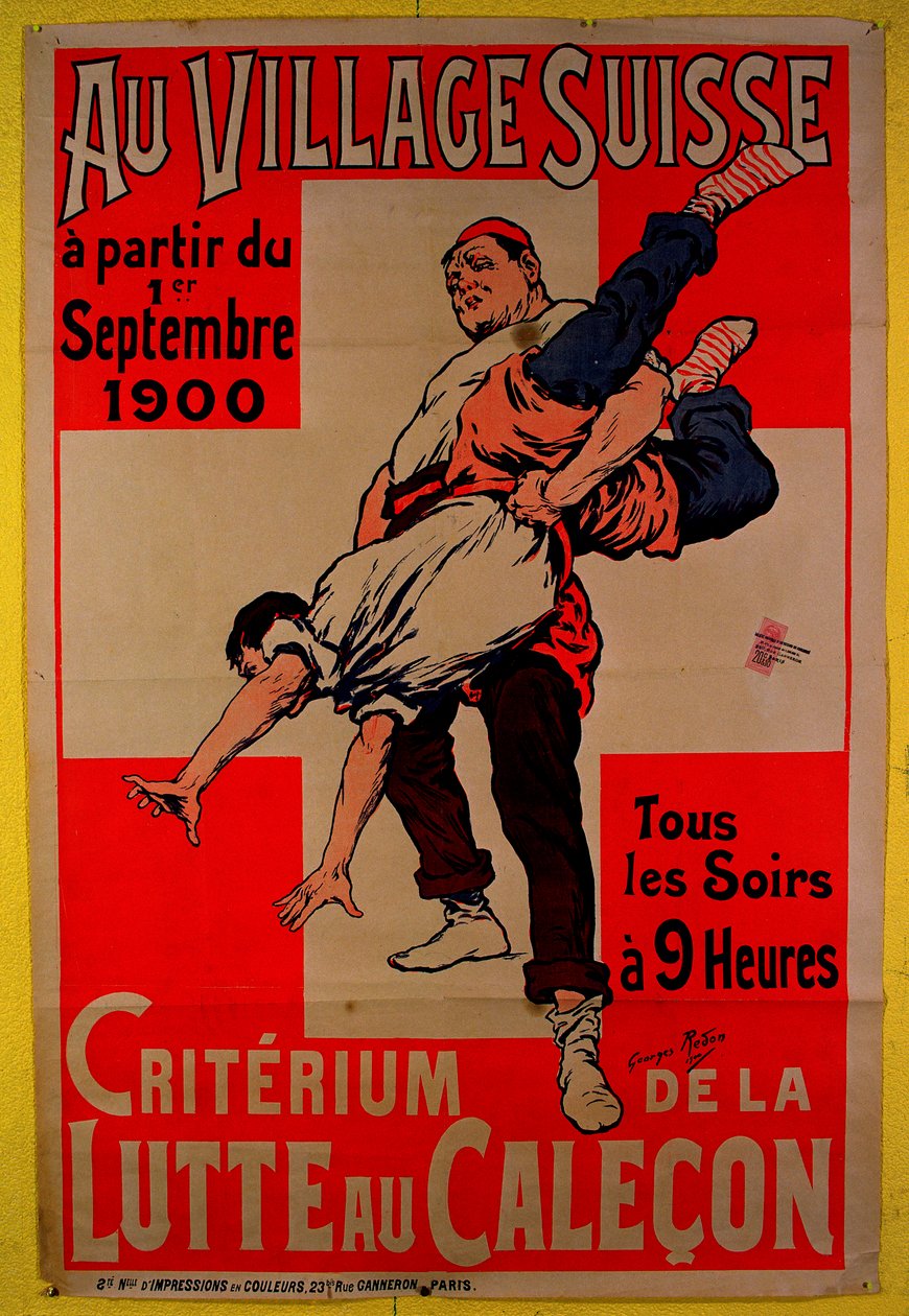 Plakátové reklamní wrestlingové soutěže ve švýcarské vesnici, 1900 od Georges Redon