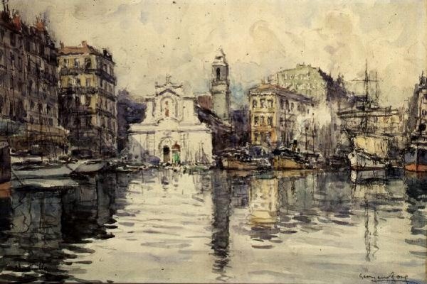 Přístav, Marseille (akvarel) od Georges Rose