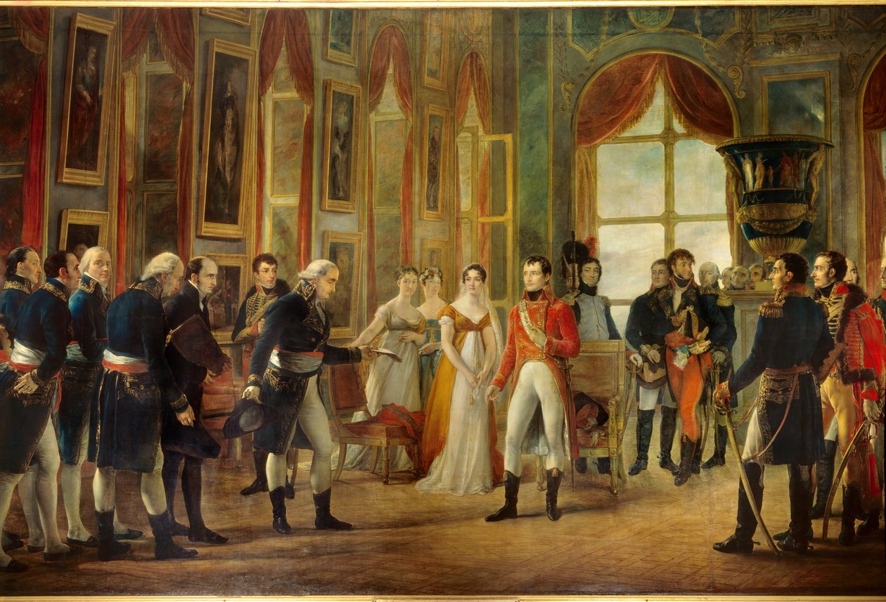 Napoleon I. (1769-1821) přijal v Saint-Cloud Senatus-Consulte, který ho 18.5.1804 prohlásil francouzským císařem (za císařovnou Josephine je jeho dcera Hortense a její švagrová Marie-Annonciade, Caroline Bonaparte (1782-1839)). Je od Georges Rouget