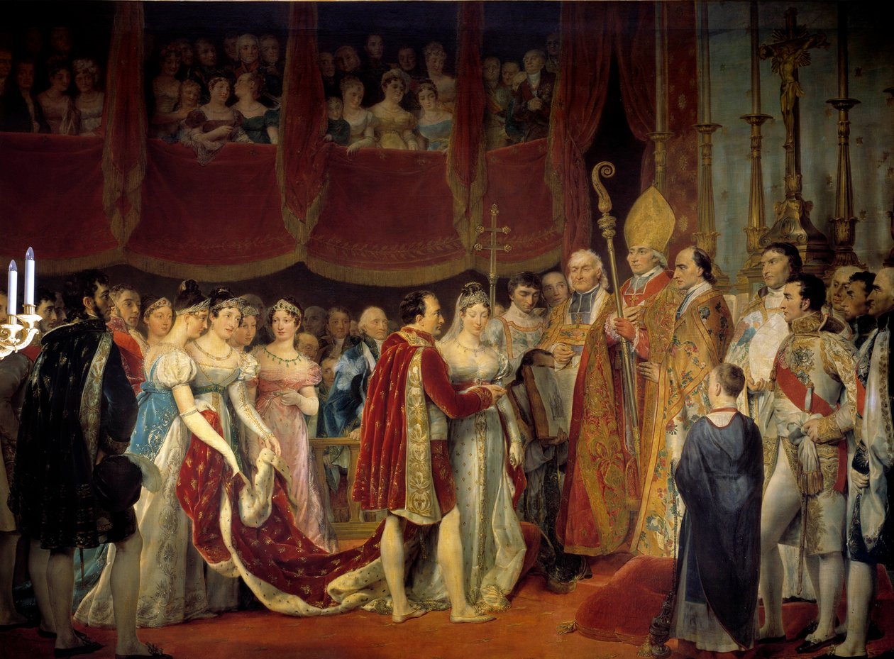 Náboženský sňatek Napoleona I. (1769-1821) s arcivévodkyní Marií Luisou Habsbursko-Lotrinskou (1791-1847), 2. 4. 1810 v Salon carre du Louvre Obraz od Georgese Rougeta (1783-1869) 19. století Sun. 3,67x4,94 m. - Náboženský sňatek Napoleona I. (17 od Georges Rouget