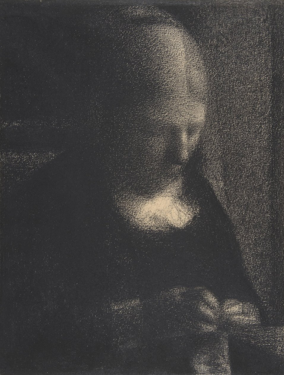 Výšivka; Matka umělců, 1882-83 (pastelka Conté na papíře Michallet) od Georges Seurat