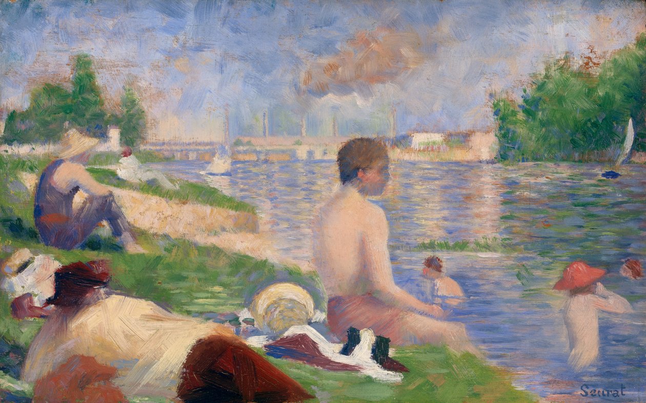 Závěrečná studie k filmu "Koupající se v Asnières" od Georges Seurat