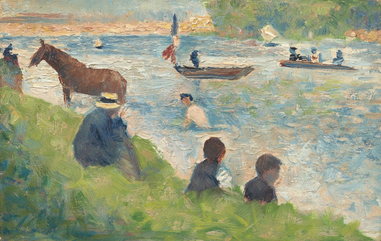 Kůň a lodě (studie pro "Koupající se v Asnières") od Georges Seurat