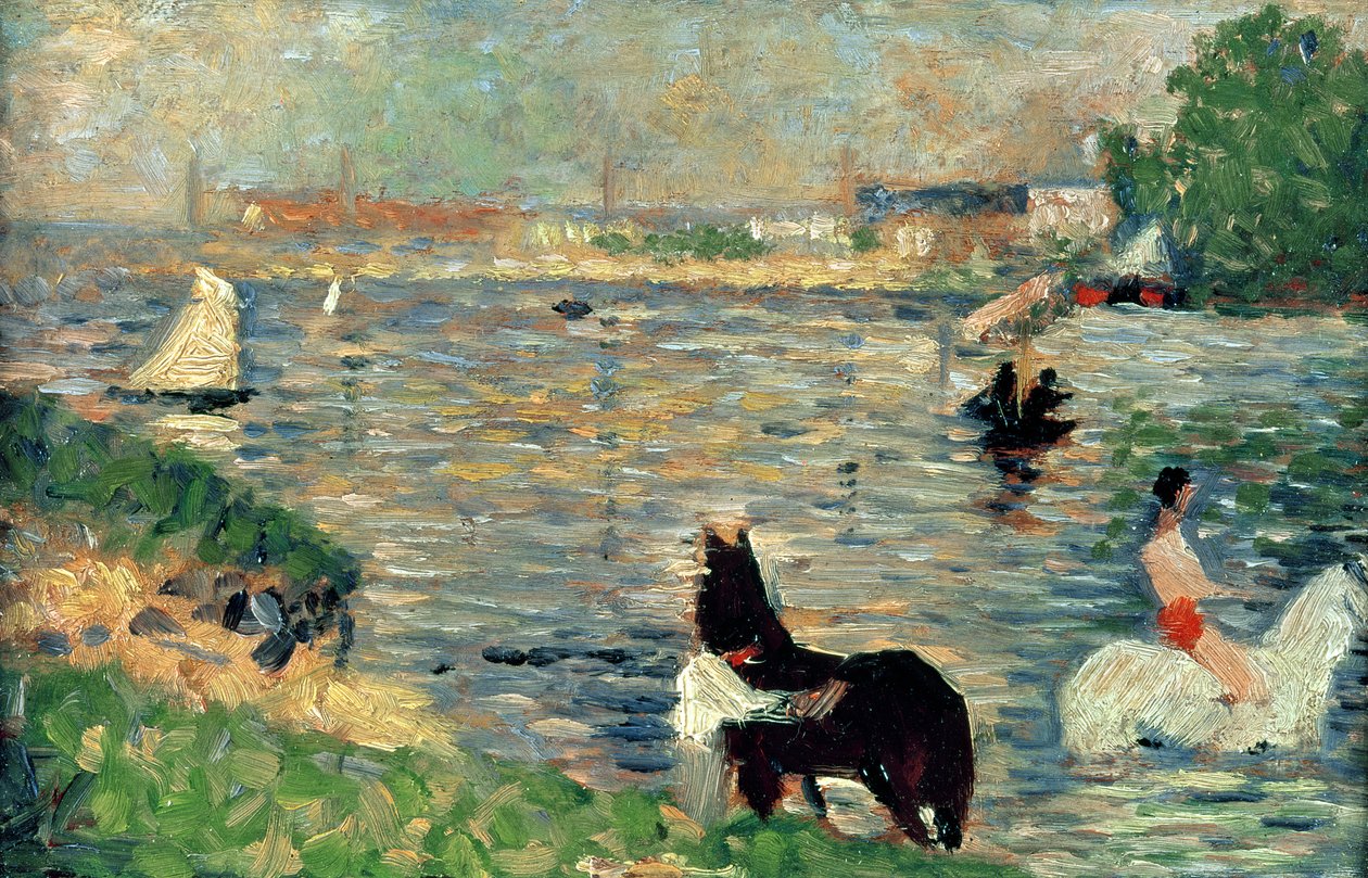 Horses in a River, c.1883 (panel) (studie pro Baignade) od Georges Seurat