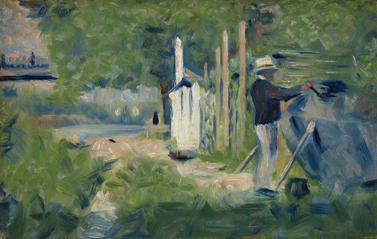 Muž maluje svůj člun, kolem roku 1883 (panel) od Georges Seurat