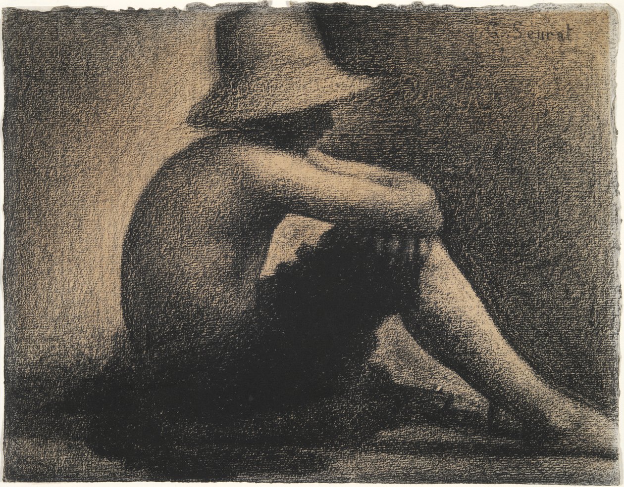 Sedící chlapec se slaměným kloboukem, studium pro Bathers v Asnieres od Georges Seurat