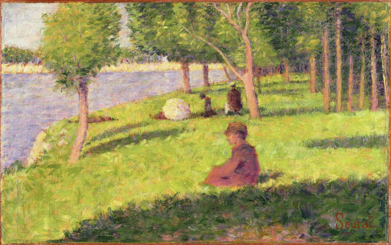 Sedící postavy, studie pro nedělní odpoledne na ostrově La Grande Jatte, 1884-85 (olej na dřevěné desce) od Georges Seurat