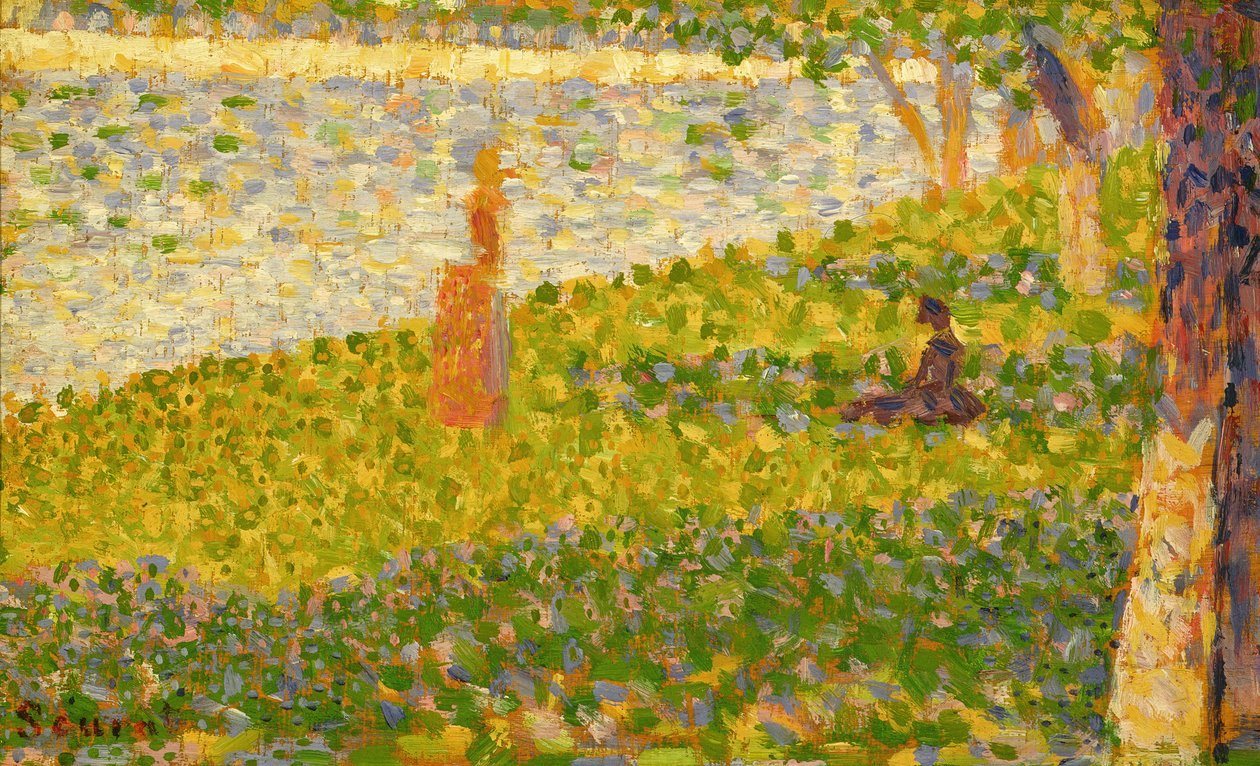 Ženy na břehu řeky, studium pro La Grande Jatte, kolem 1885-86 od Georges Seurat