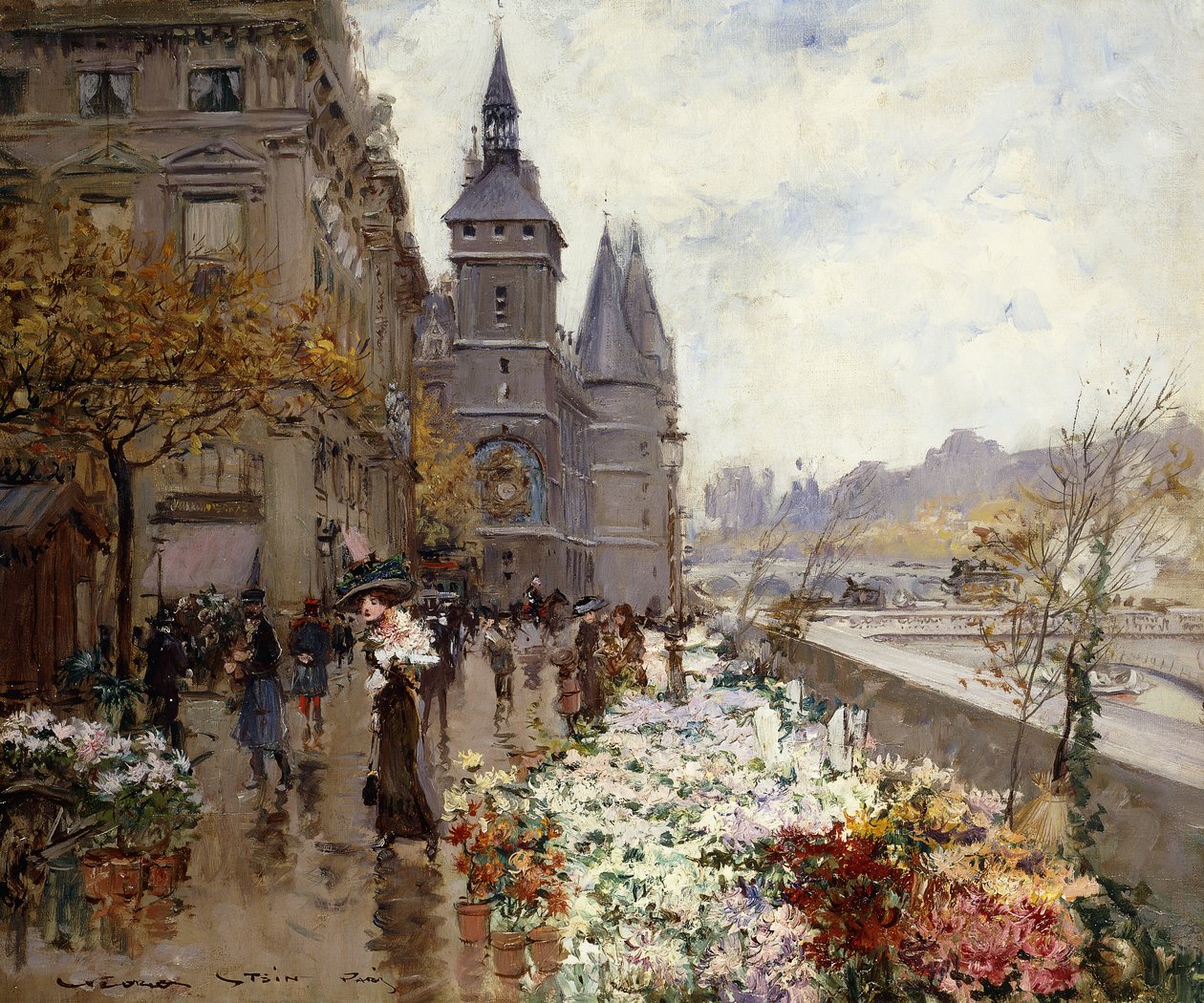 Květinový trh podél Seiny, od Georges Stein