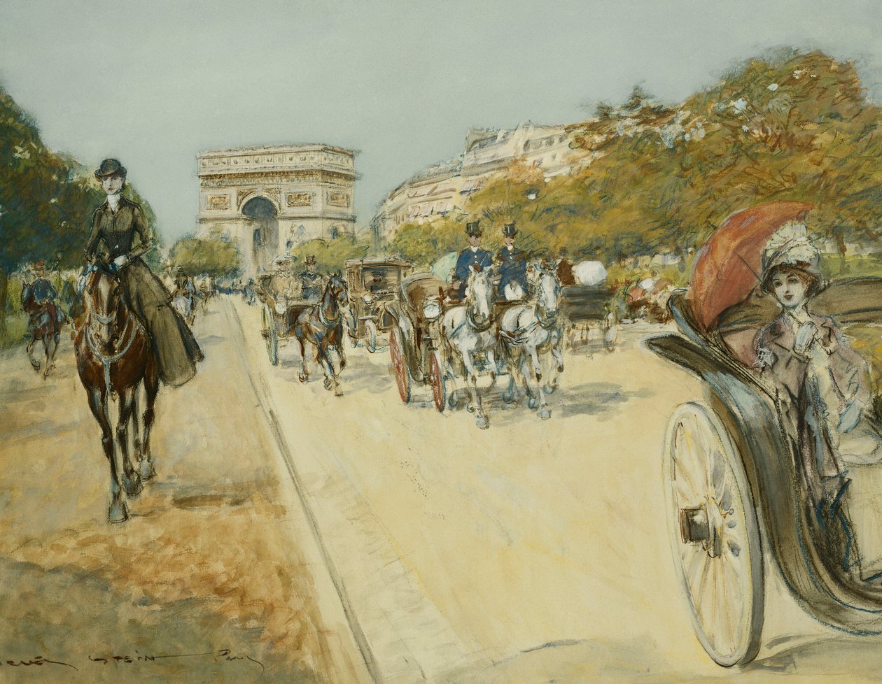 Elegantní postavy před Arc de Triomphe, Paříž, od Georges Stein