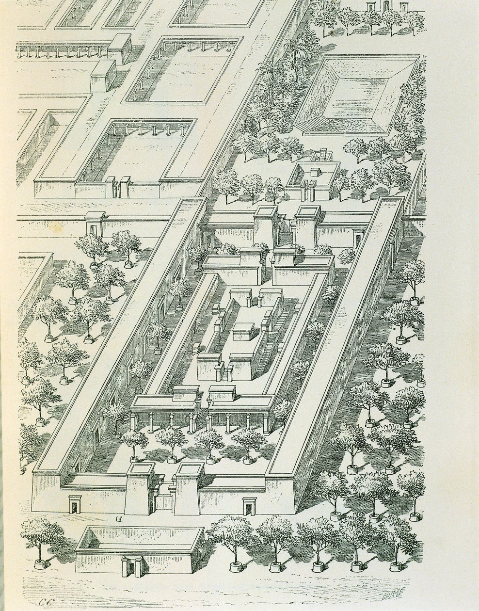 Lept zobrazující perspektivní pohled na budovu v Tell el-Amarna od Georgese Perrota (1832-1914) a Charlese Chipieze (1835-1901) od Georges and Chipiez Charles Perrot