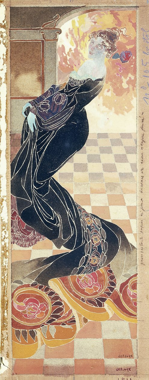 Dáma v černých šatech, cca 1900 (kvaš na papíře) od Georges de Feure