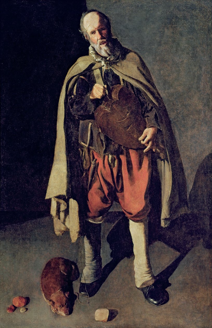 Hurdy Gurdy Player se svým psem, 1620 (viz také 181976) od Georges de La Tour