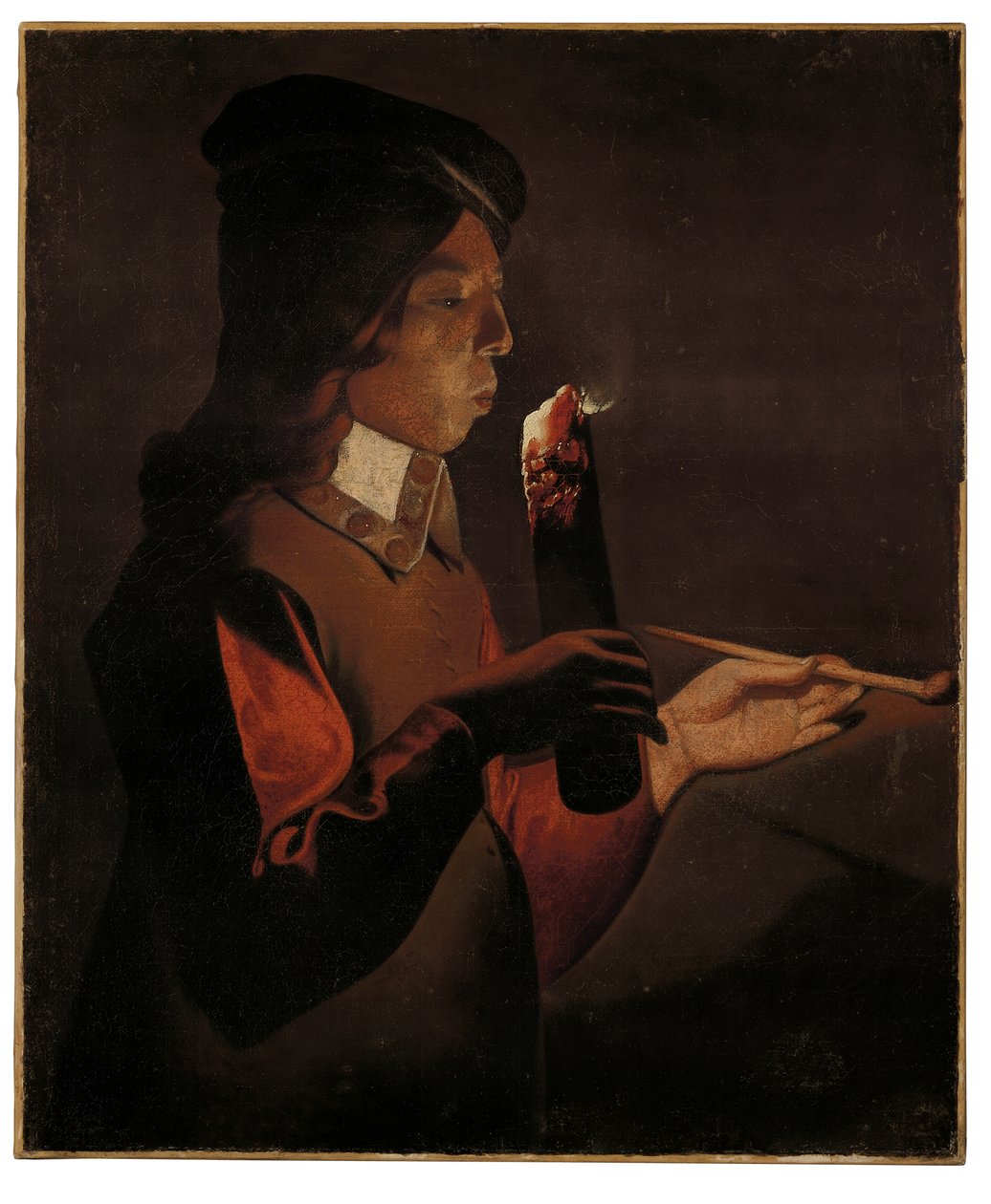 Mladý chlapec s dýmkou, foukající do ohně (olej na plátně) od Georges de La Tour