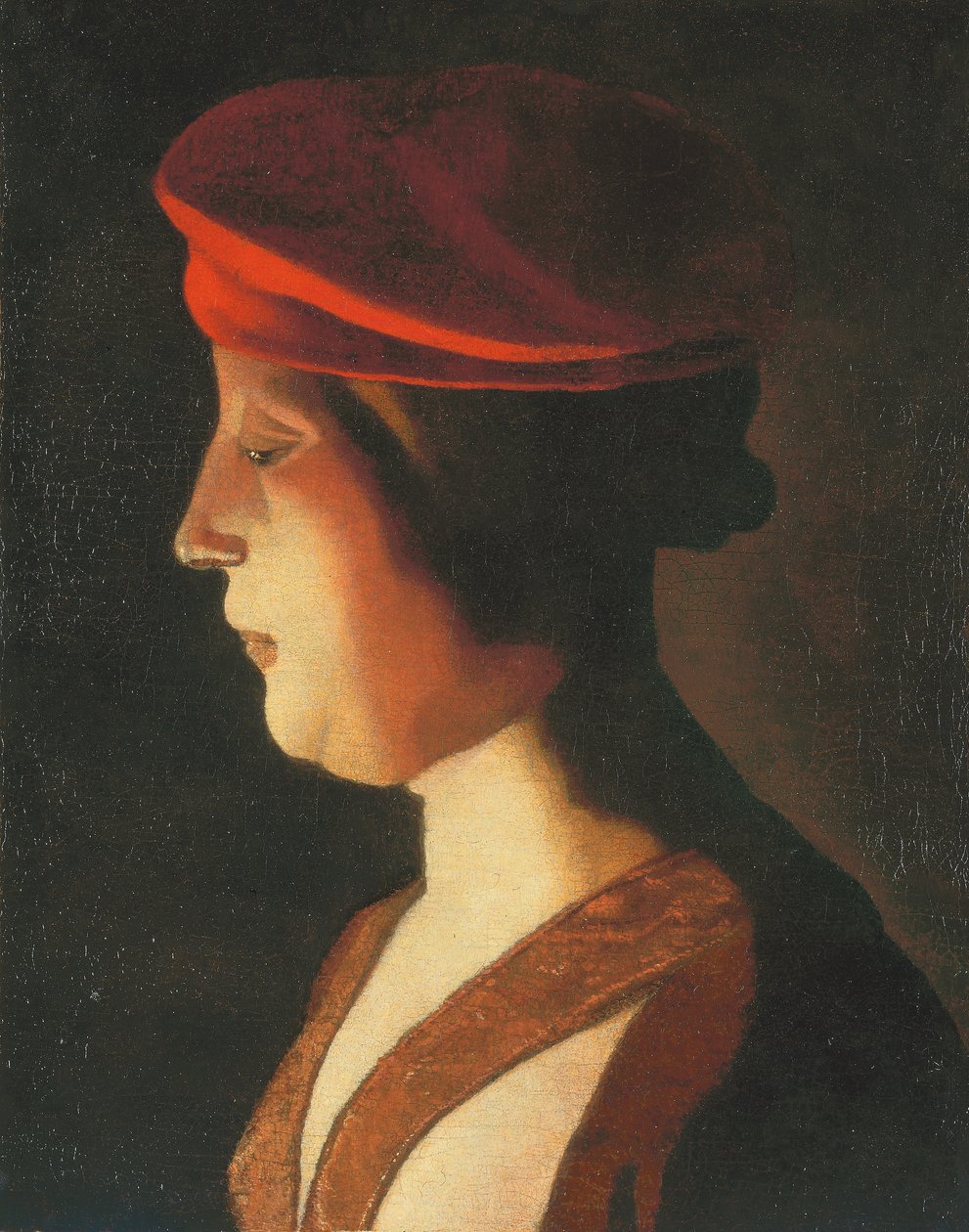 Hlava ženy; fragment (olej na plátně) od Georges de La Tour