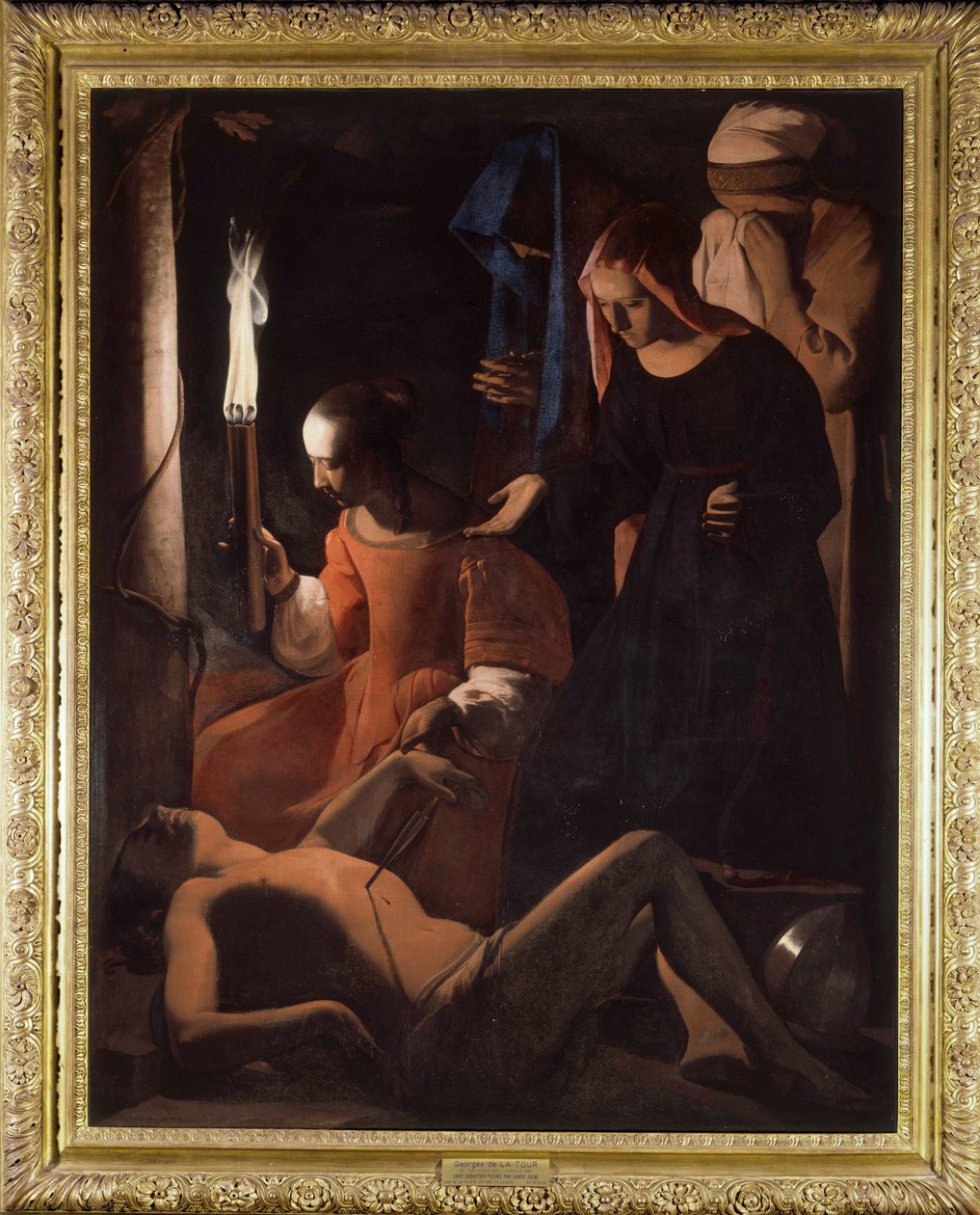 Svatý Šebestián léčí svatá Irene. (Sv. Sebastián něžný sv. Irenou) Obraz Georgese De La Tour (1593-1652) od Georges de La Tour