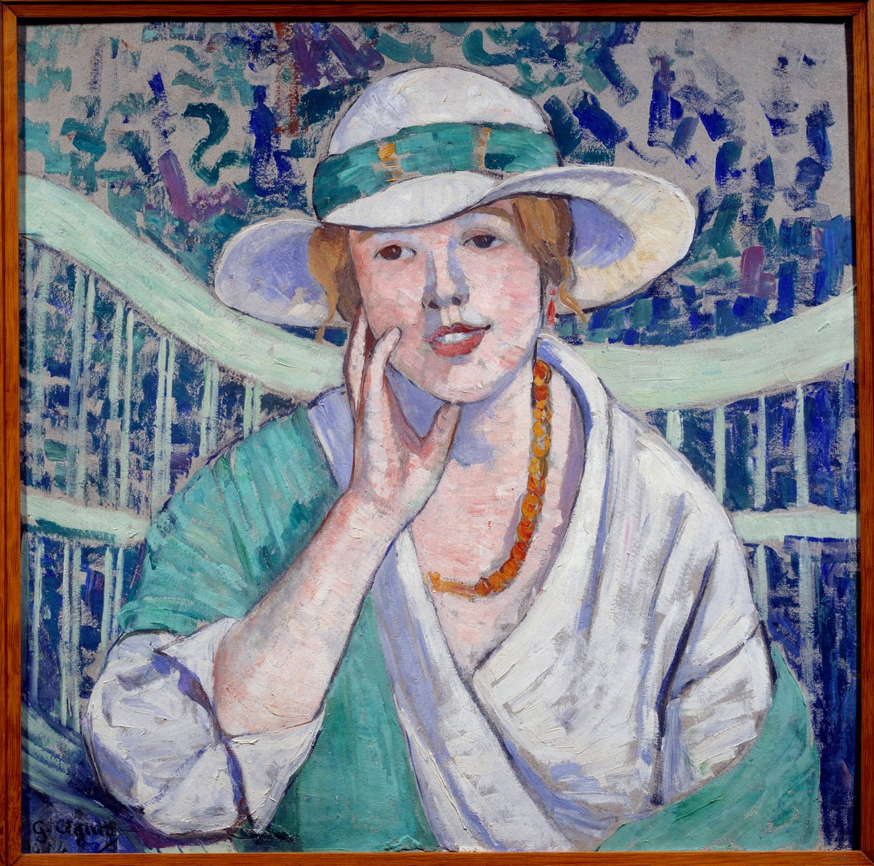 Obraz Portrét dámy s bílým a zeleným kloboukem od Georgette Agutte (1867-1922) 1914 Grenoble, Musee des Beaux Arts od Georgette Agutte