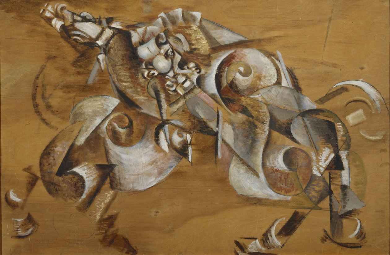 Lev útočí na koně, 1917-1918 od Georgy Bogdanovich Yakulov