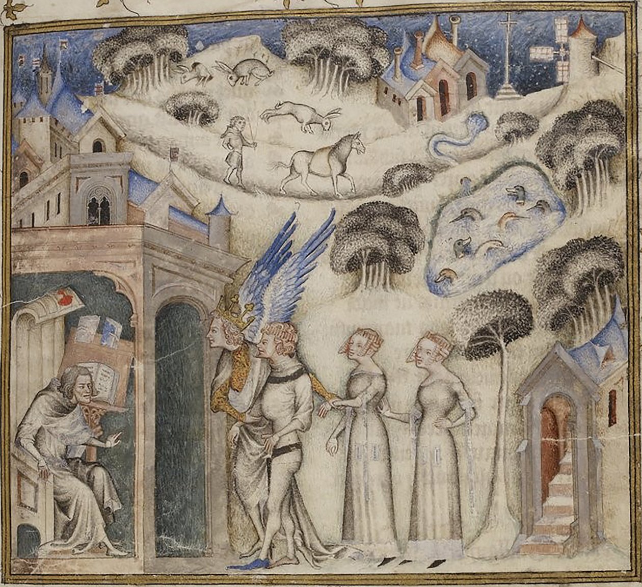 Amour vede své děti Sladká myšlenka, potěšení a naděje k Guillaumovi de Machaut, autor: Mistr Bible Jean de Sy 1372-77 (42374611771) od Georgia Levan Ramishvili from Tbilisi