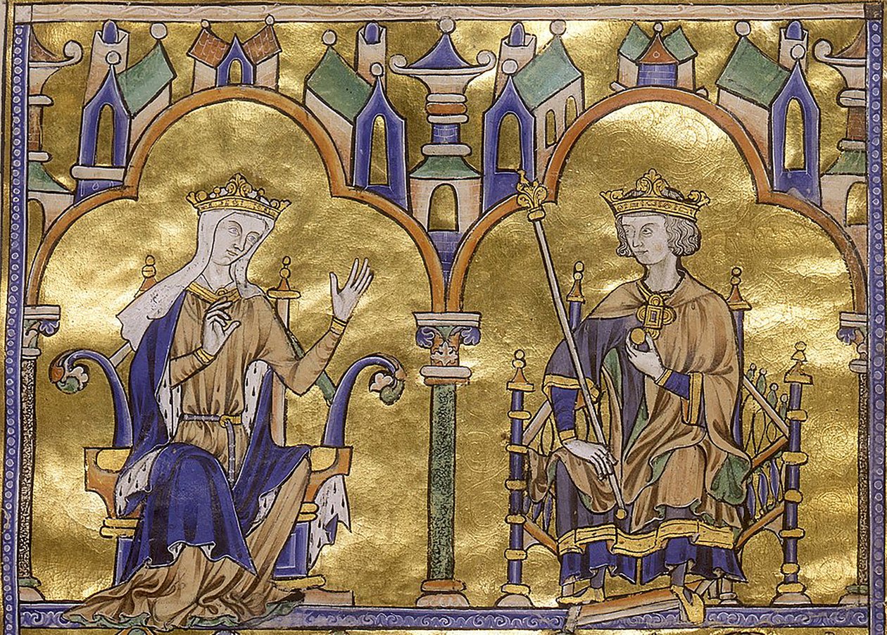Blanche Kastilská a francouzský král Ludvík IX., z Toledo Moralized Bible of St Louis, circa 1227-1234 od Georgia Levan Ramishvili from Tbilisi