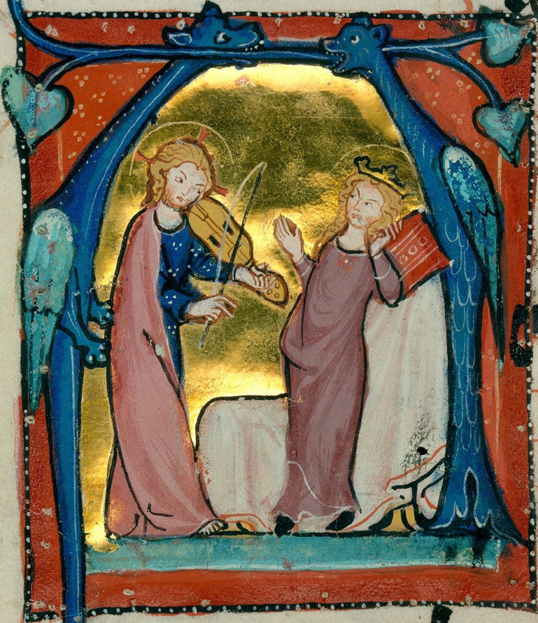 Ježíš hraje hudbu - cisterciácký antifonář (Delights Antiphonar), breisgau kolem roku 1300 (Karlsruhe, Bádenská státní knihovna, COD. St. Georgen 5, fol. 16 v) (46824974821) od Georgia Levan Ramishvili from Tbilisi