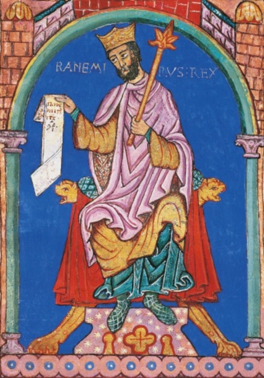 Král Ramiro II. z Leónu, miniatura ze Soupisu královských privilegií, Španělsko 12. století (21404317065) od Georgia Levan Ramishvili from Tbilisi
