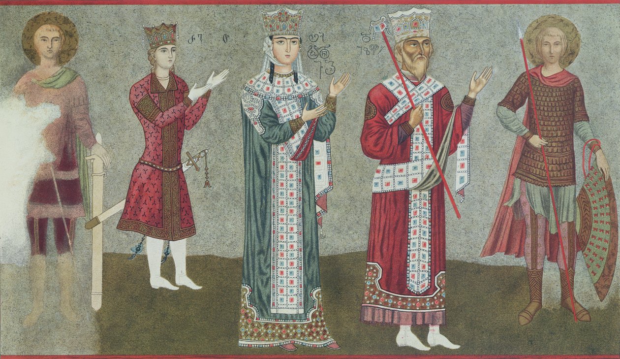 Kopie fresky zobrazující královnu Thamar (1184-1213) a jejího otce krále Grigori III (1156-1184) od Georgian School