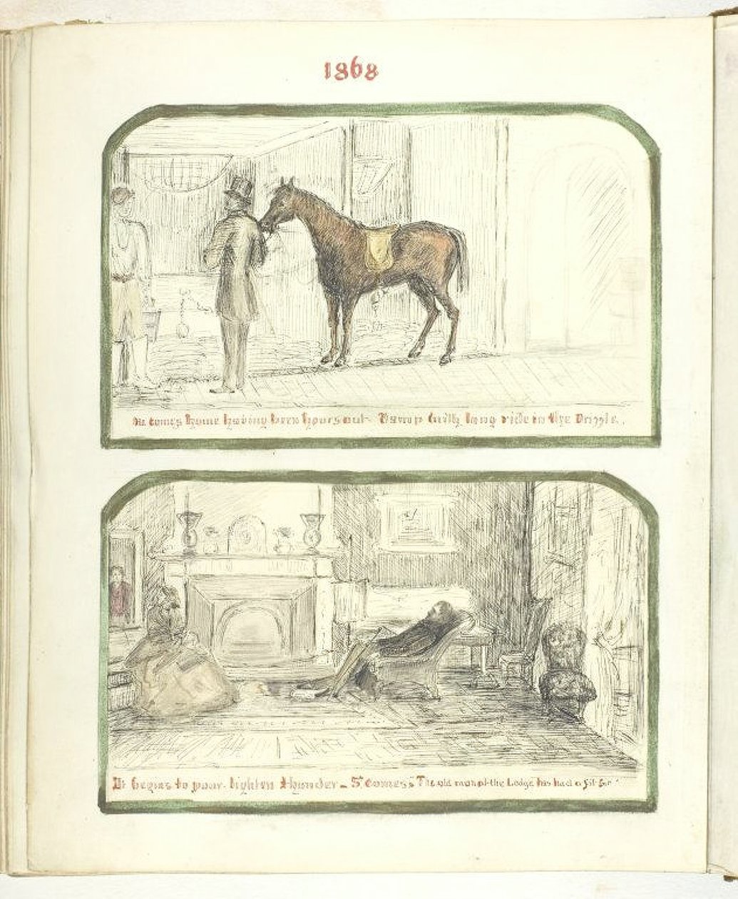 Bez názvu [muž s koněm a pár odpočívající u ohně], 1868. od Georgina Cowper