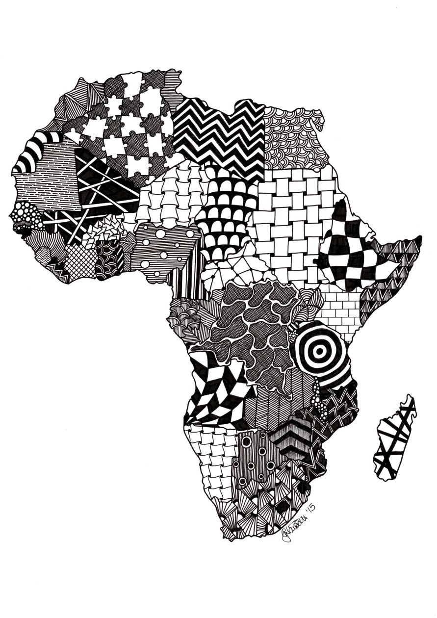 Afrika, 2015 (tuš na bristolové desce) od Georgina Naisbitt