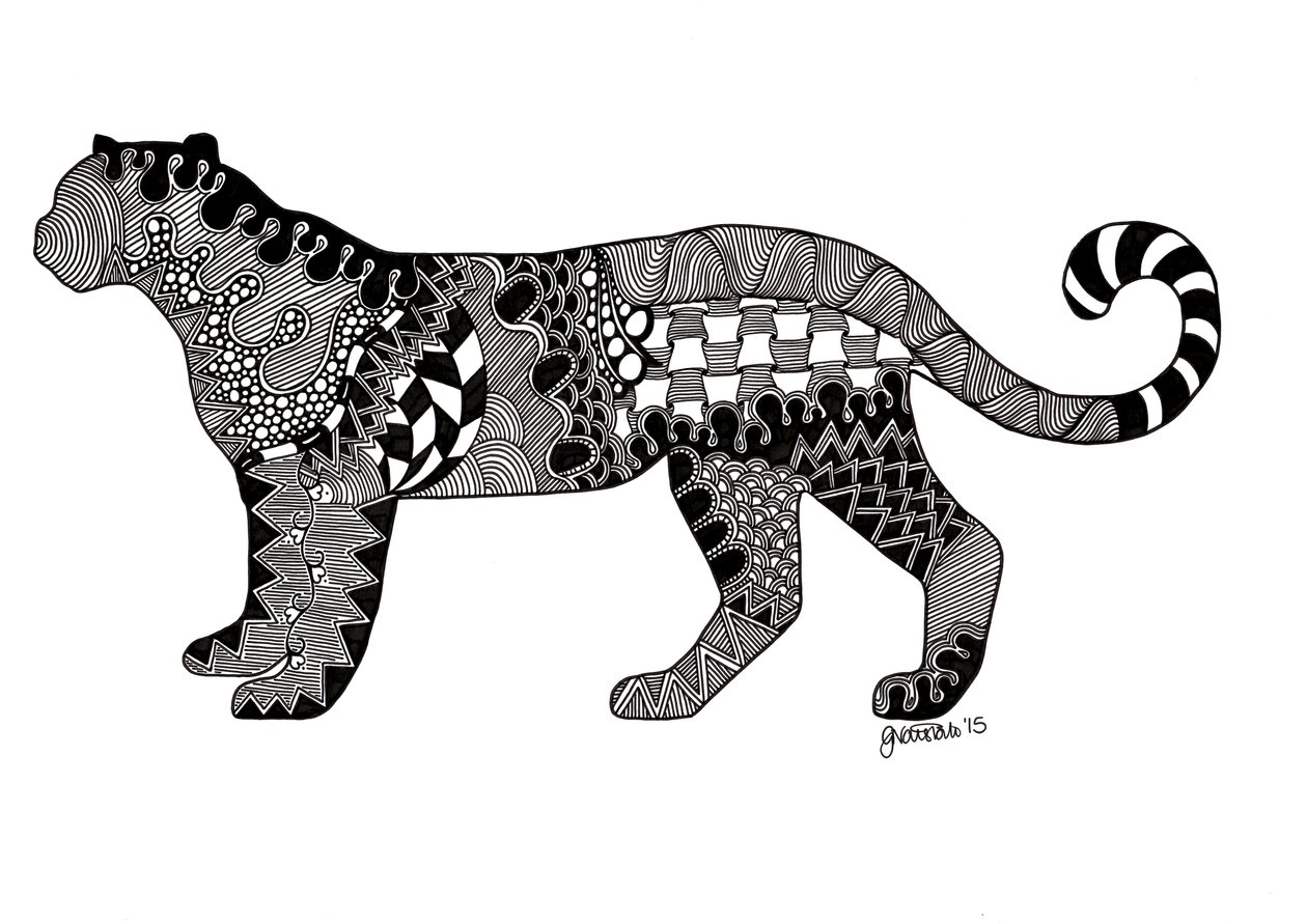 Leopard, 2015 (tuš na bristolové desce) od Georgina Naisbitt