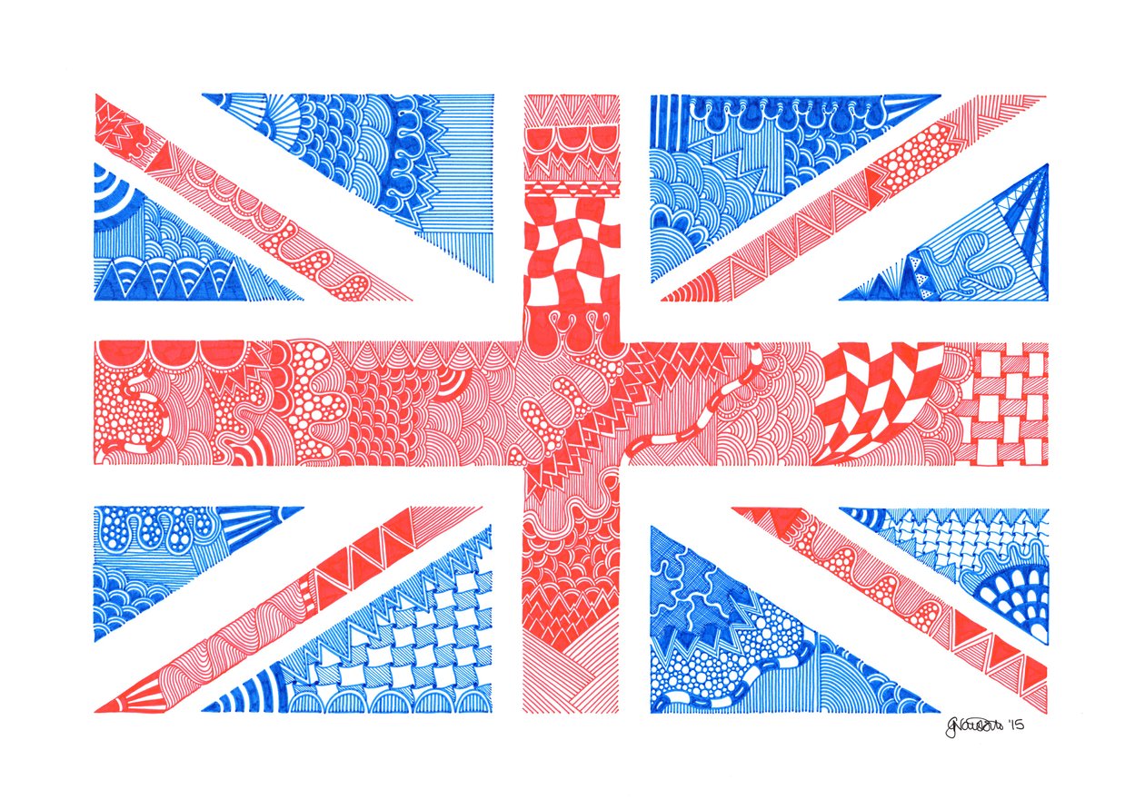 Union Jack, 2015 (tuš na bristolové desce) od Georgina Naisbitt