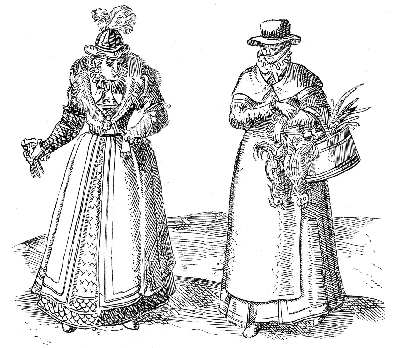 Anglická venkovanka s dvorní dámou, 1572 od Georgius Braun