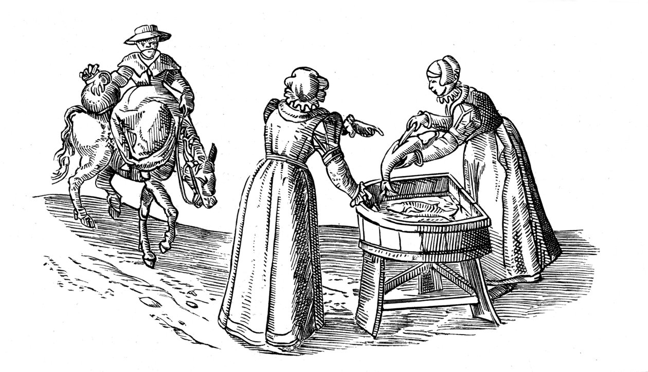 Rybí stánek na trhu, 1572 od Georgius Braun