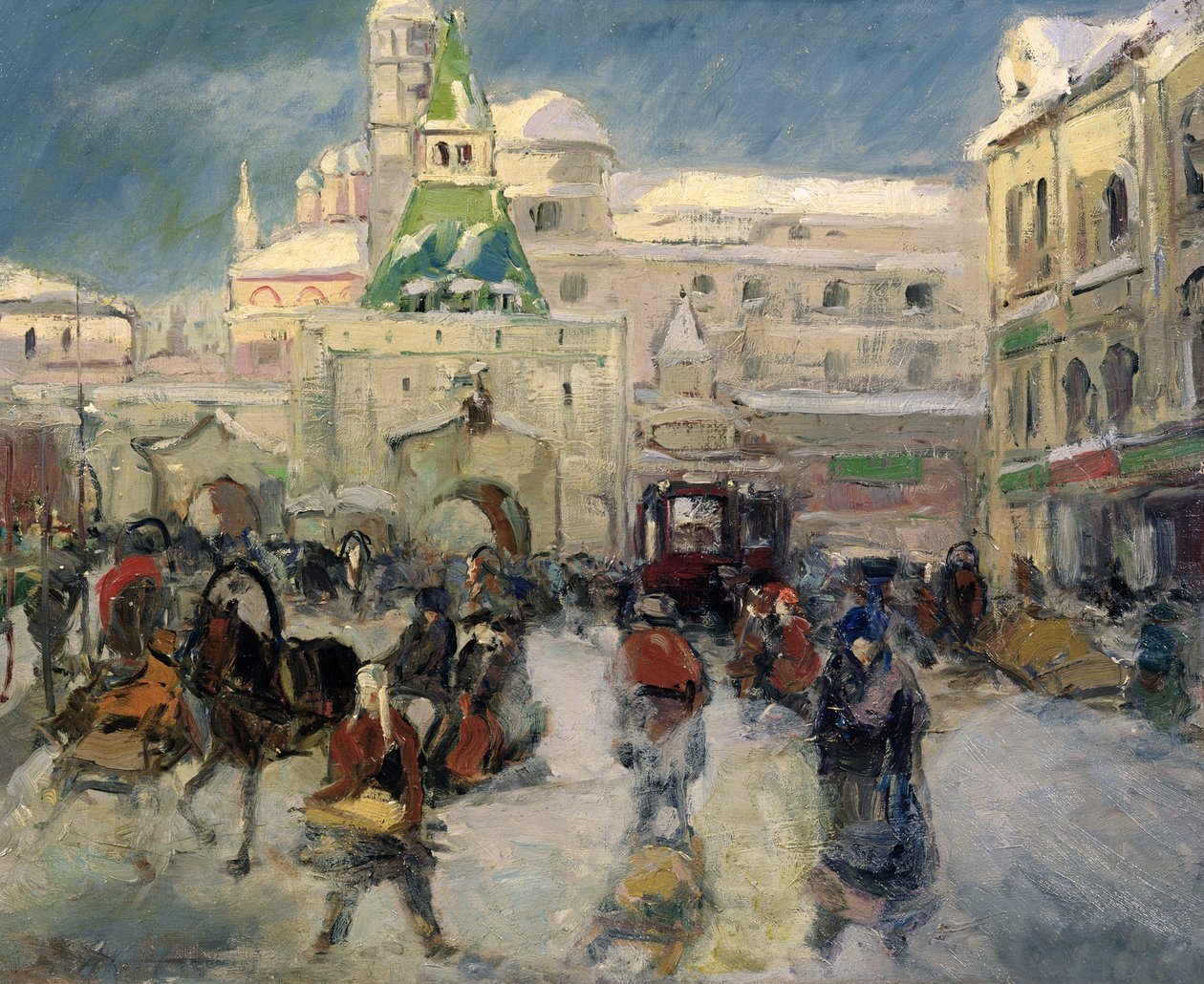 Iljinskaja Place, Moskva, kolem roku 1910 (olej na plátně) od Georgiy Alexandrovich Lapshin